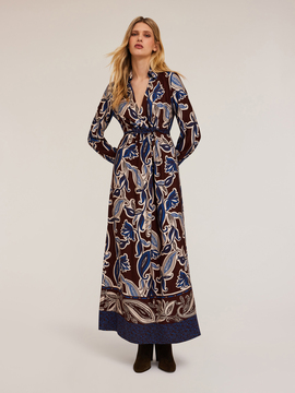 Robe longue en viscose &agrave; imprim&eacute; foulard