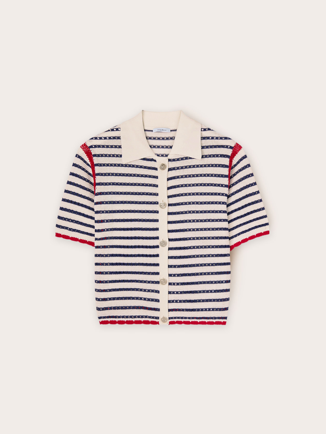 Striped crochet effect sweater with buttons image number 4