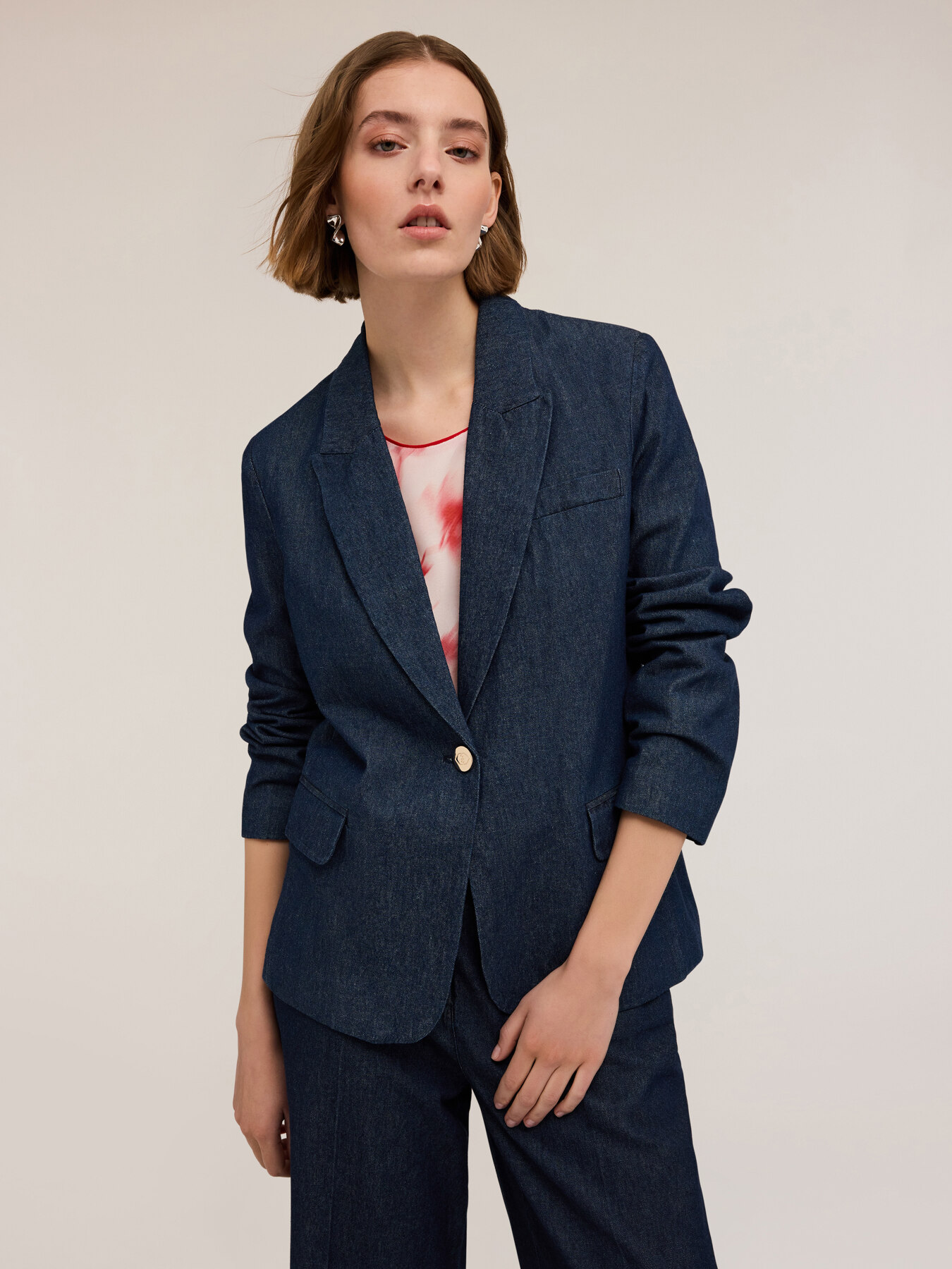 Blazer monopetto in denim misto lyocell image number 3