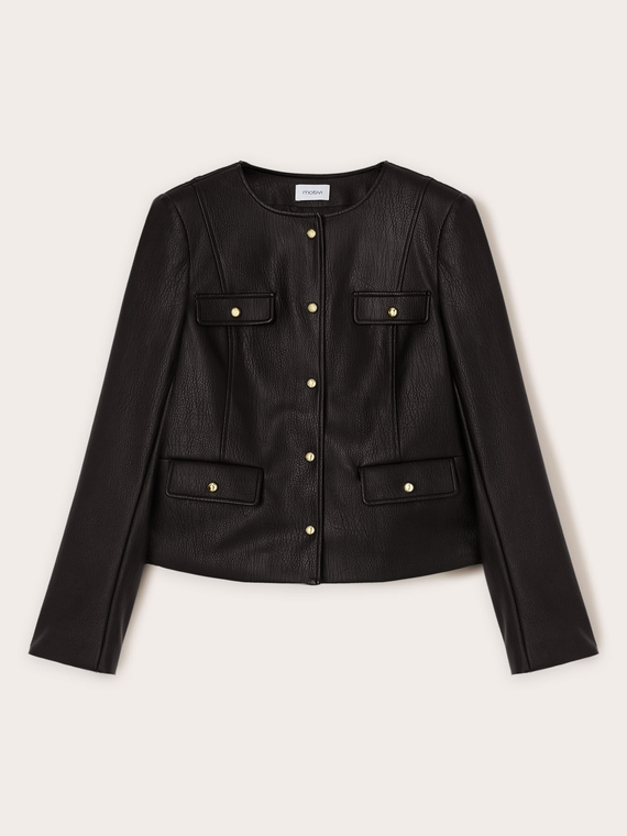 Giacca senza colletto in tessuto spalmato