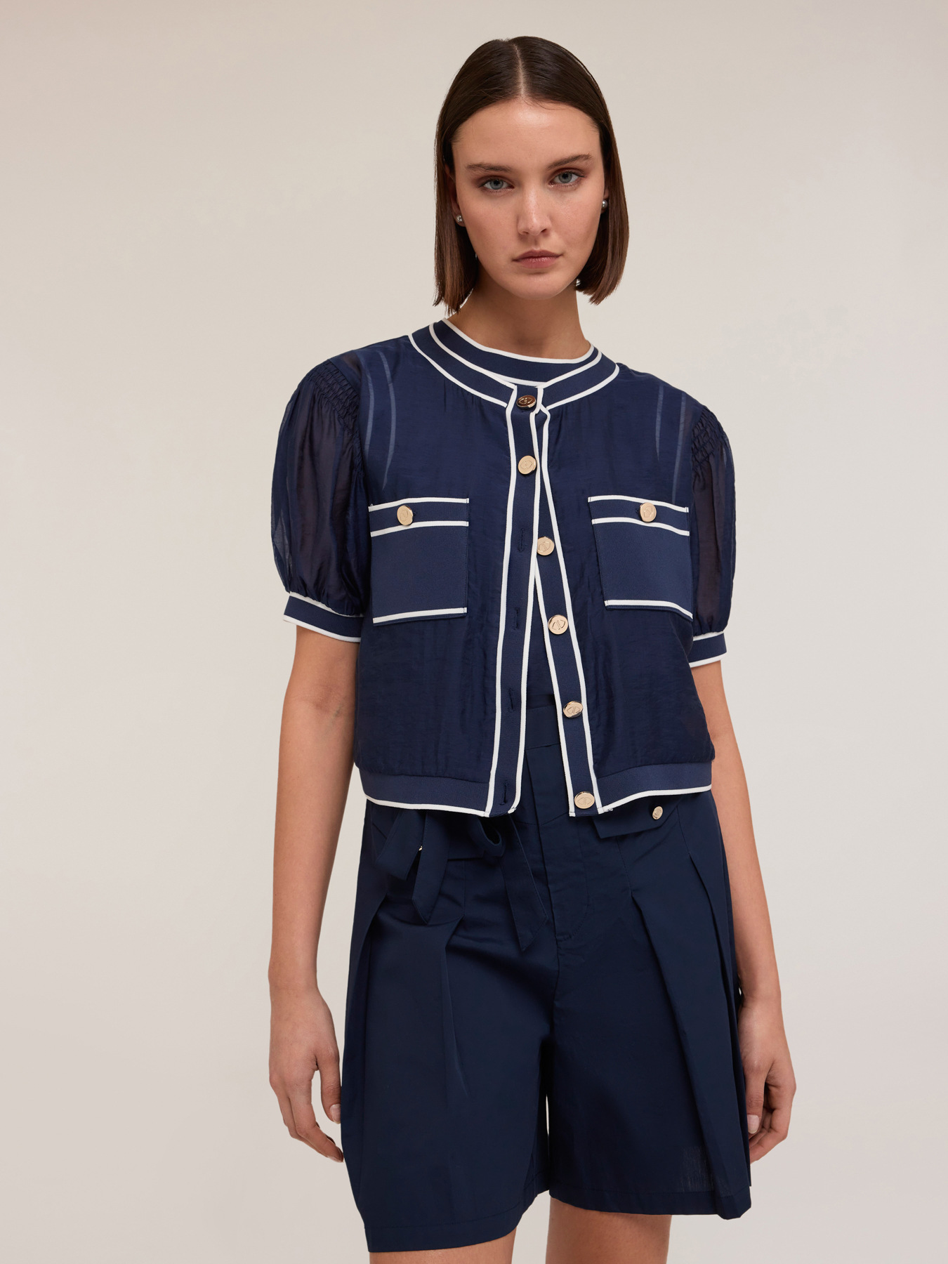 Camicia misto lyocell con bordi a coste image number 0