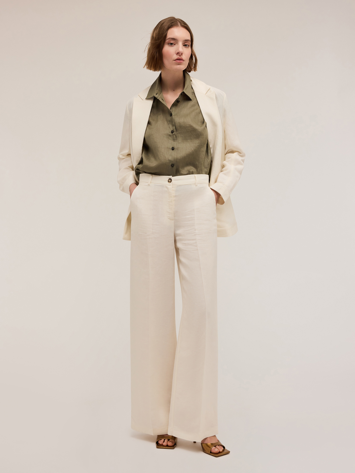 Hose mit weitem Bein aus Leinengemisch image number 0