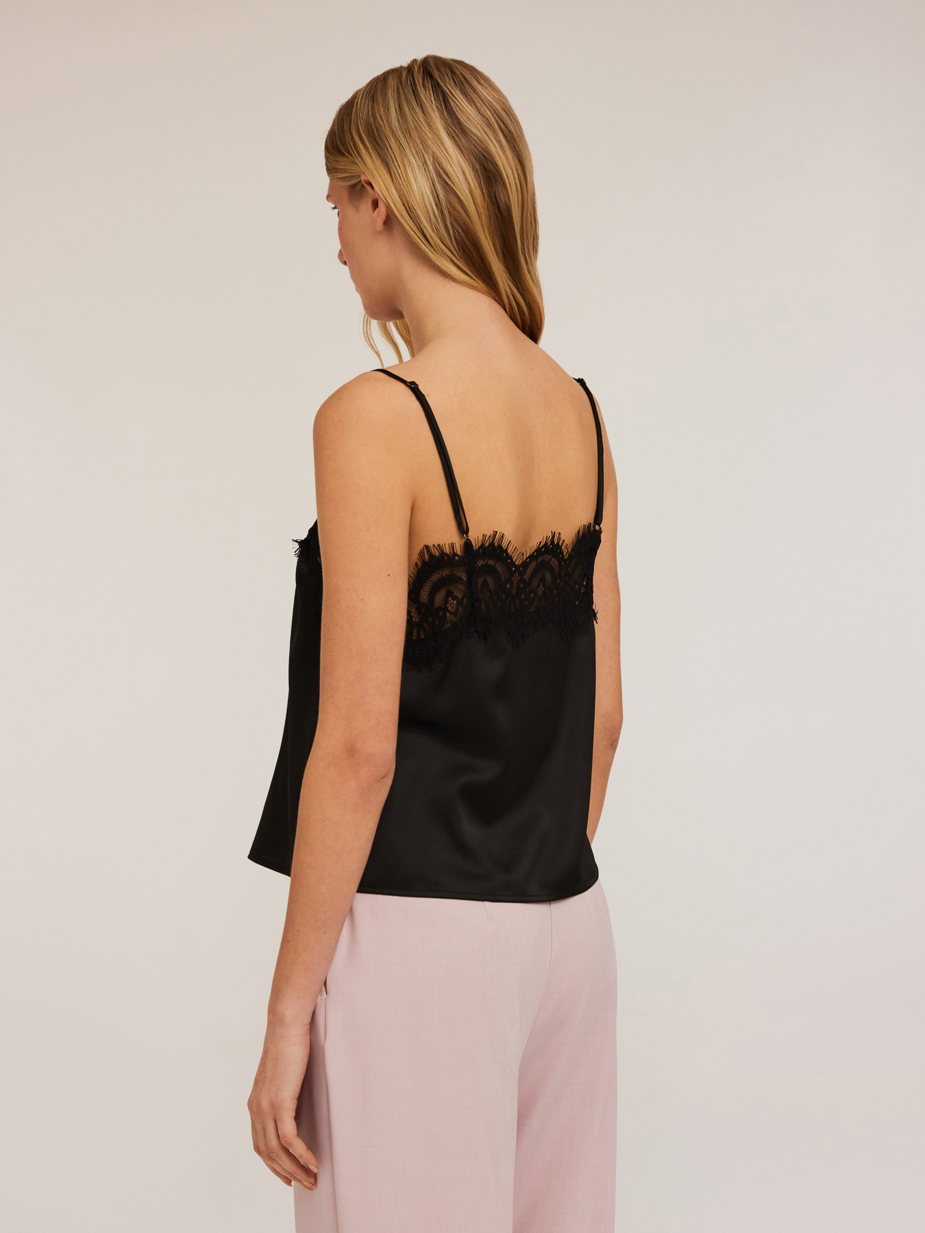 Satin lingerie top with lace trim image number 2