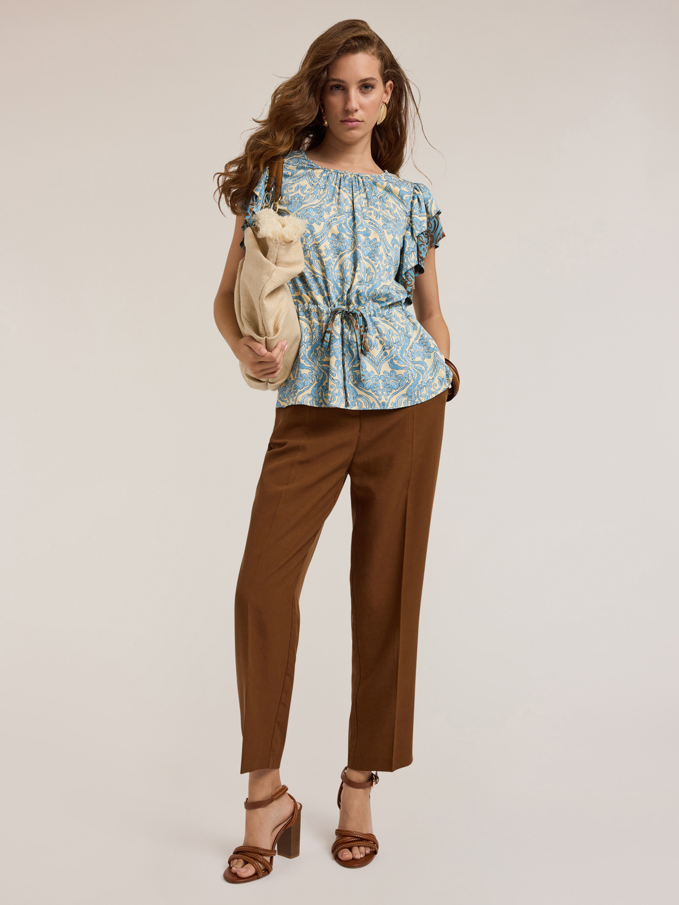 Pantalon regular en lyocell m&eacute;lang&eacute; image number 0