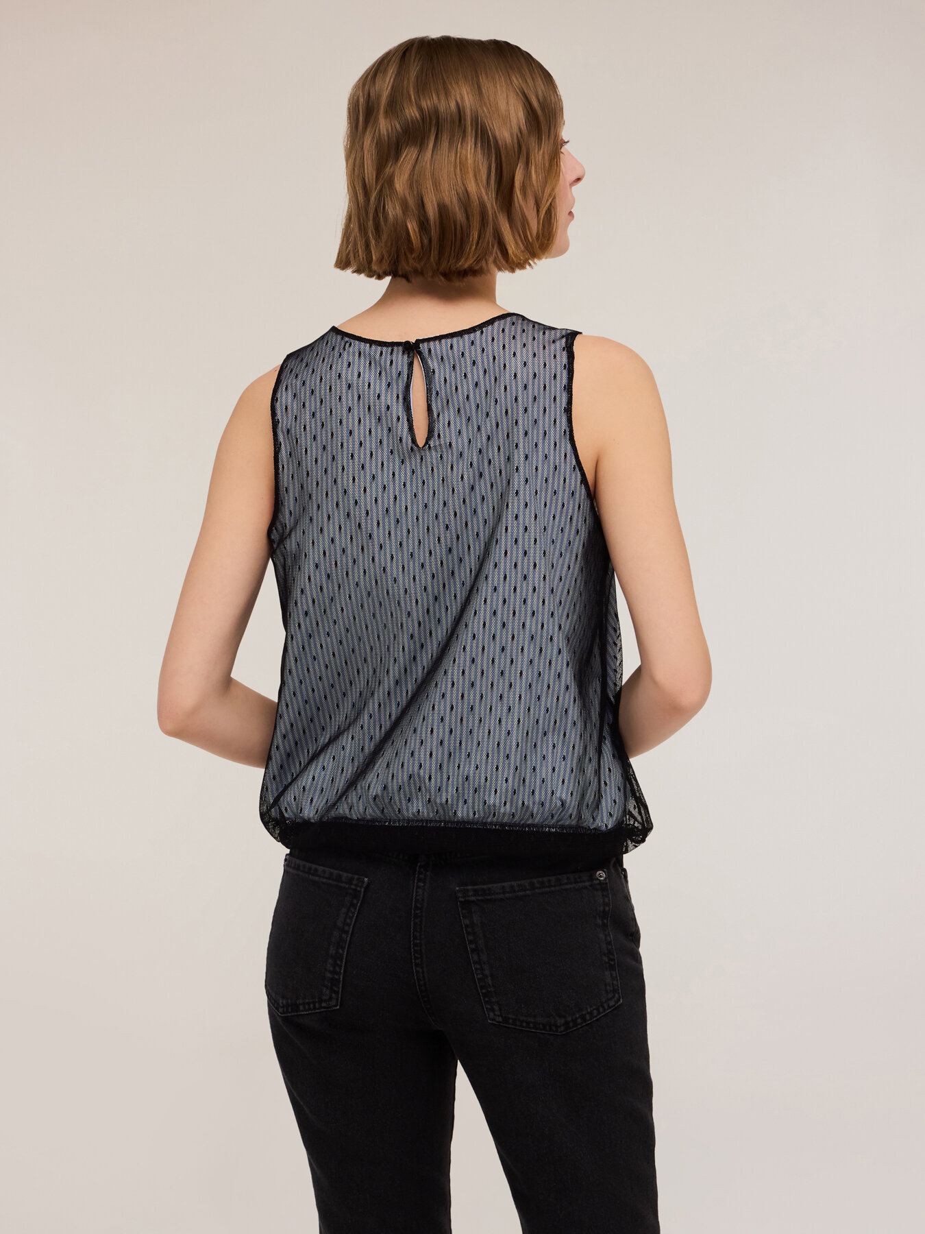 Top in popeline a righe e tulle plumetis image number 1