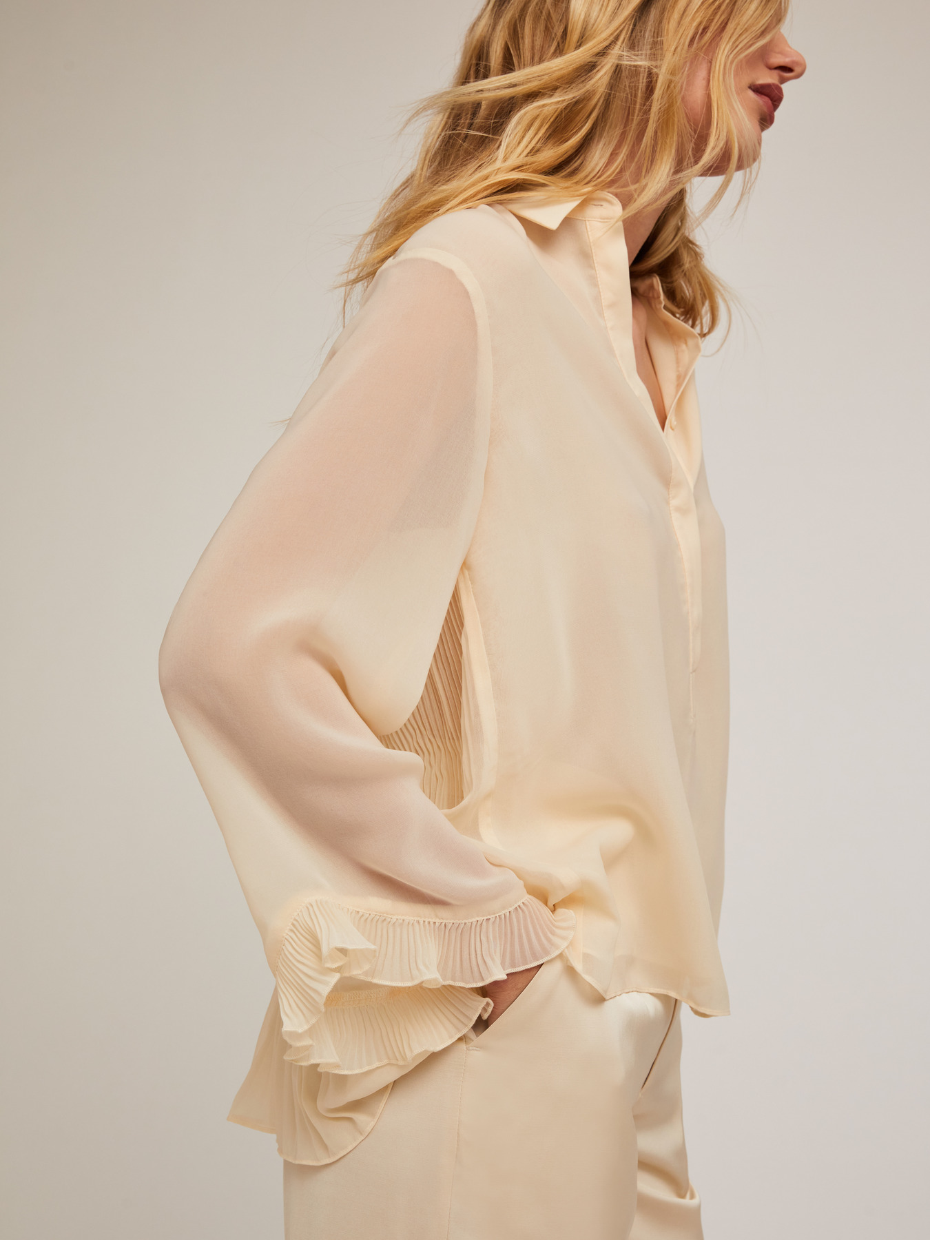 Camicia in georgette con dettaglio pliss&eacute; posteriore image number 2