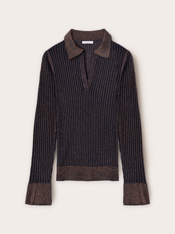 Polo a coste in maglia lurex