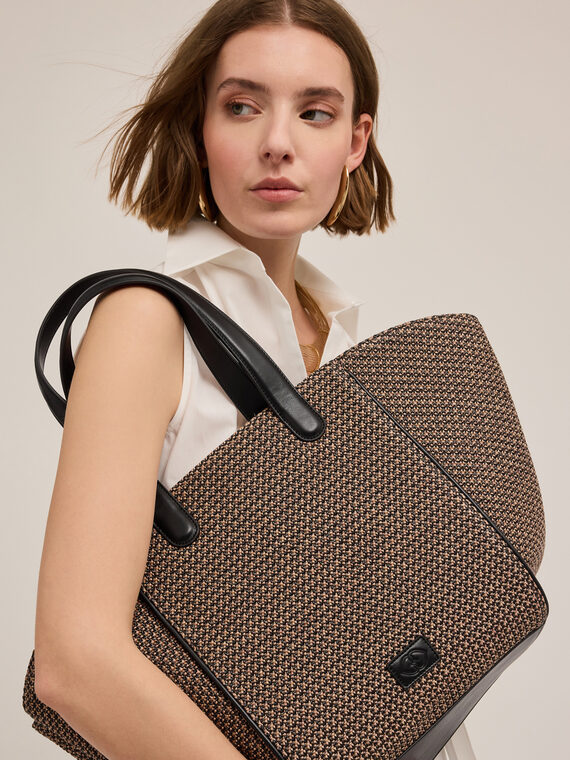 Shopping bag woven armure cloth effect with handles