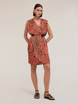 Robe courte cache-c&oelig;ur en satin imprim&eacute;