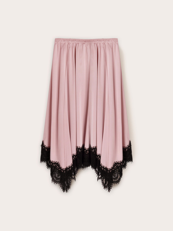 Gonna in raso con bordo in pizzo