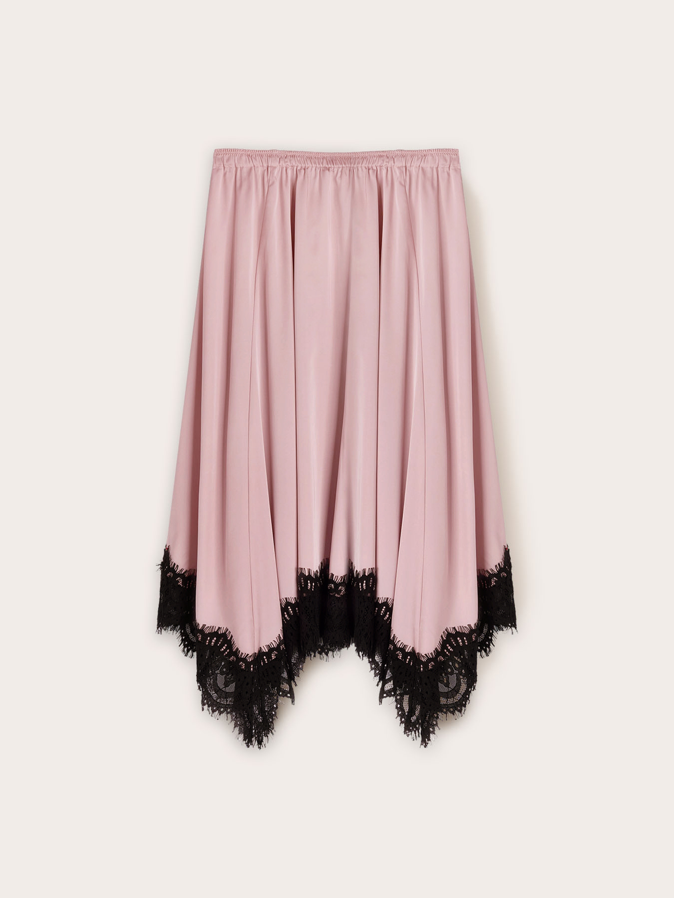 Falda de raso con borde de encaje image number 4