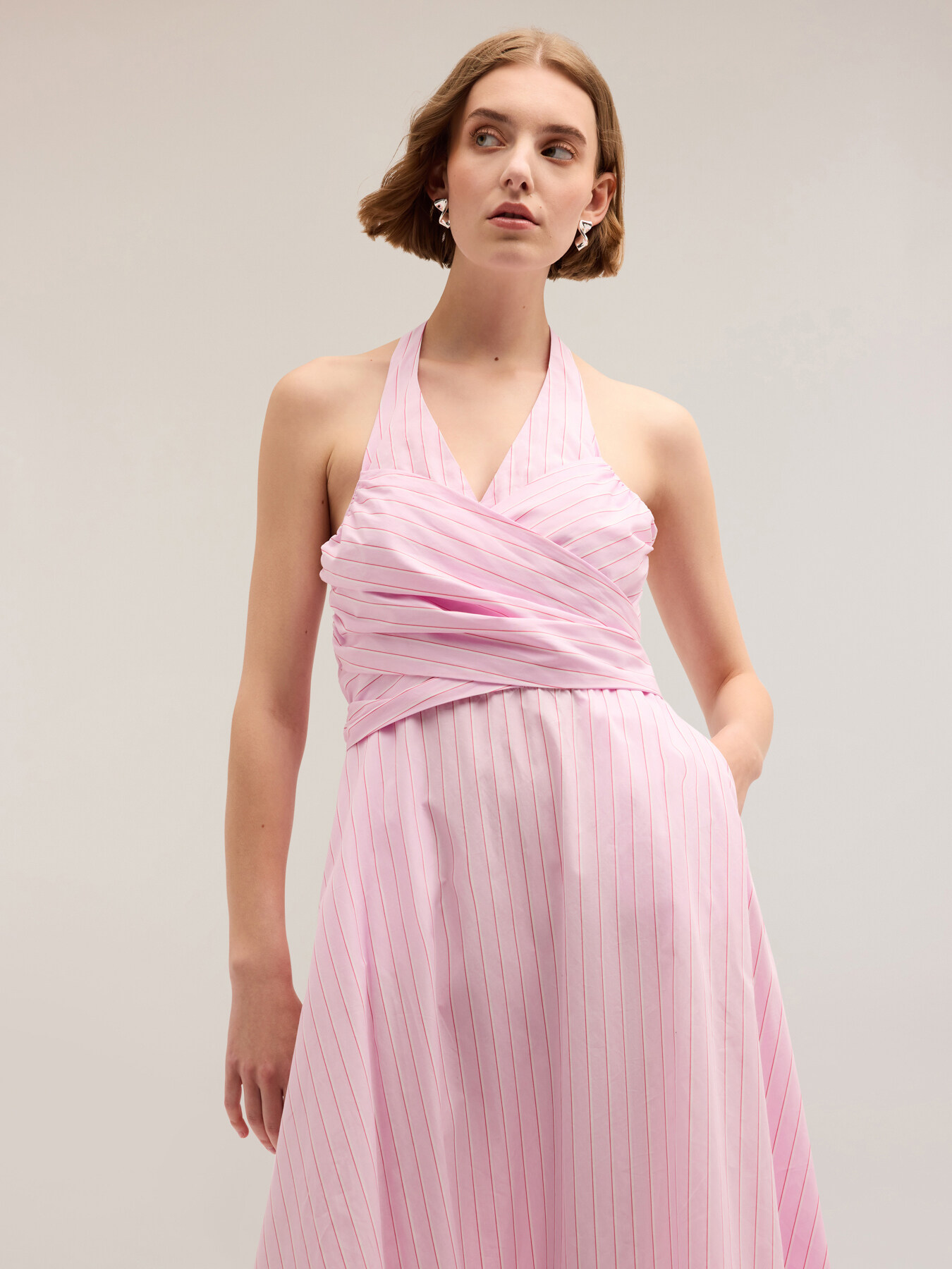 Vestido de popelina con estampado de rayas image number 2