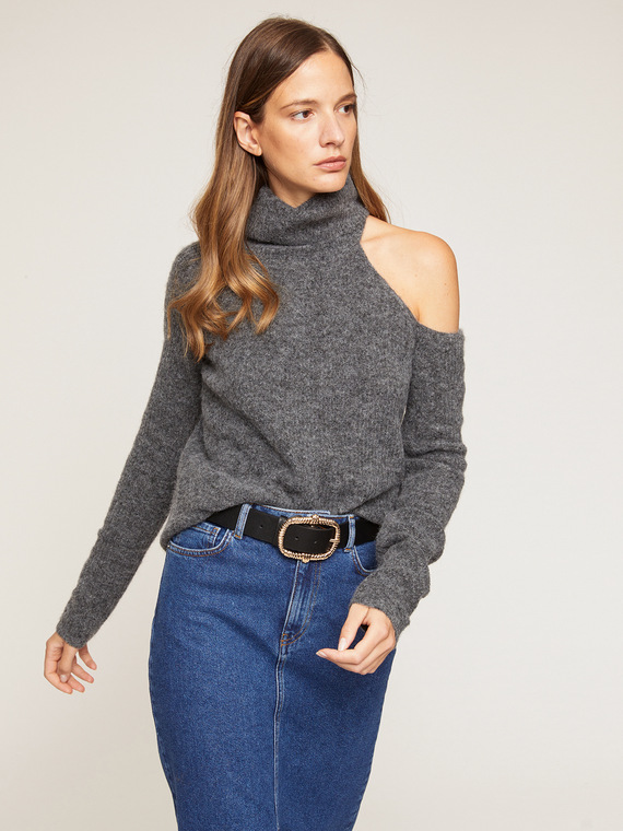 Rollkragenpullover aus Alpaka-Gemisch mit Cut-out-Motiv