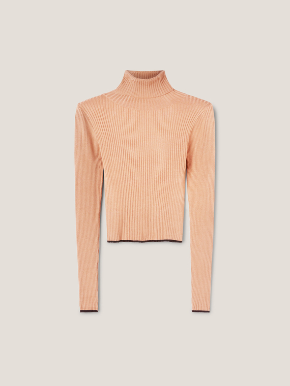 Rollkragenpullover in Rippenverarbeitung mit Streifenmuster