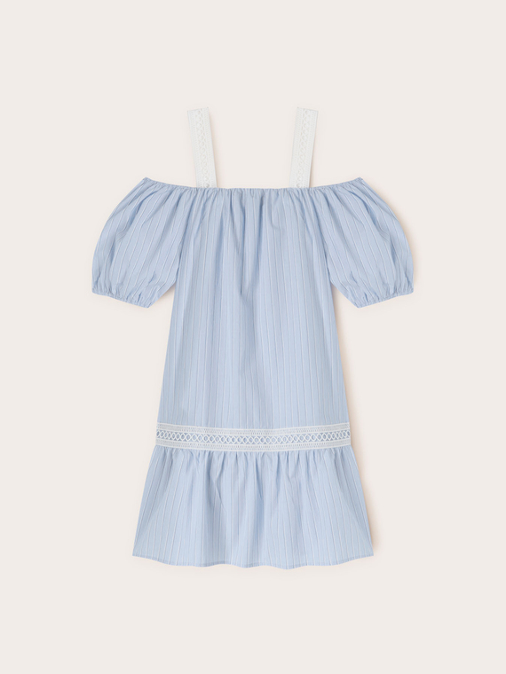 Striped poplin dress with ruffle