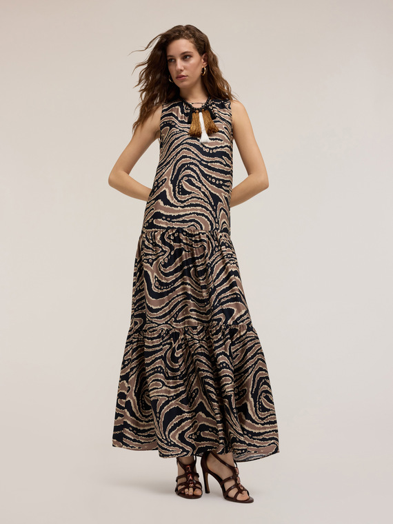 Long printed dress with flounces