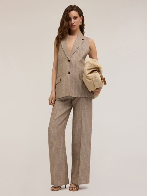 Gilet monopetto gessato in lino