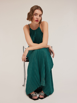 Robe longue en jersey lurex pliss&eacute;