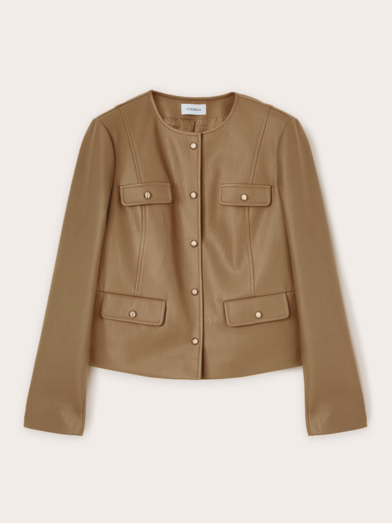 Giacca senza colletto in tessuto spalmato