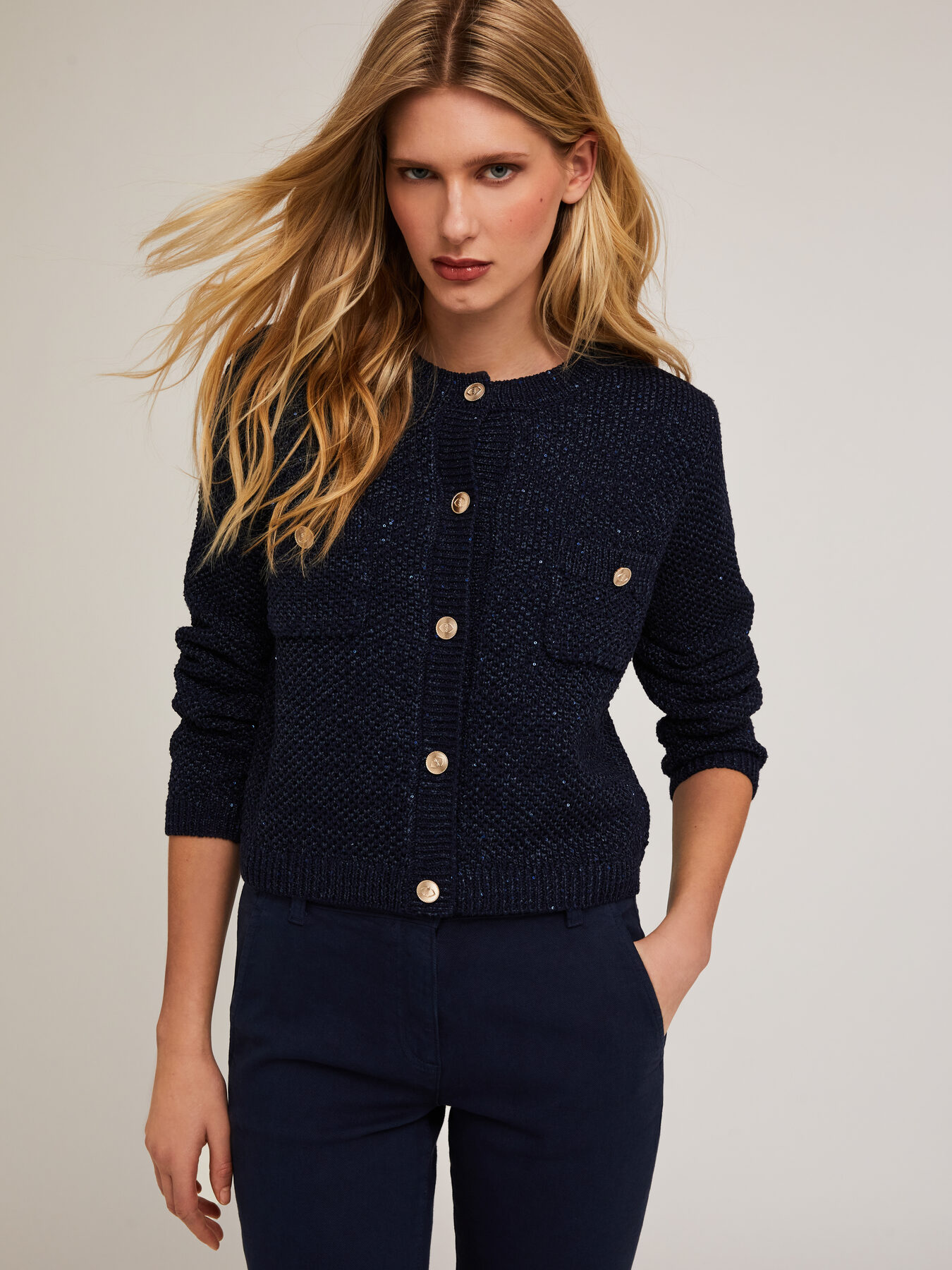 Knit cardigan with sequin thread image number 2