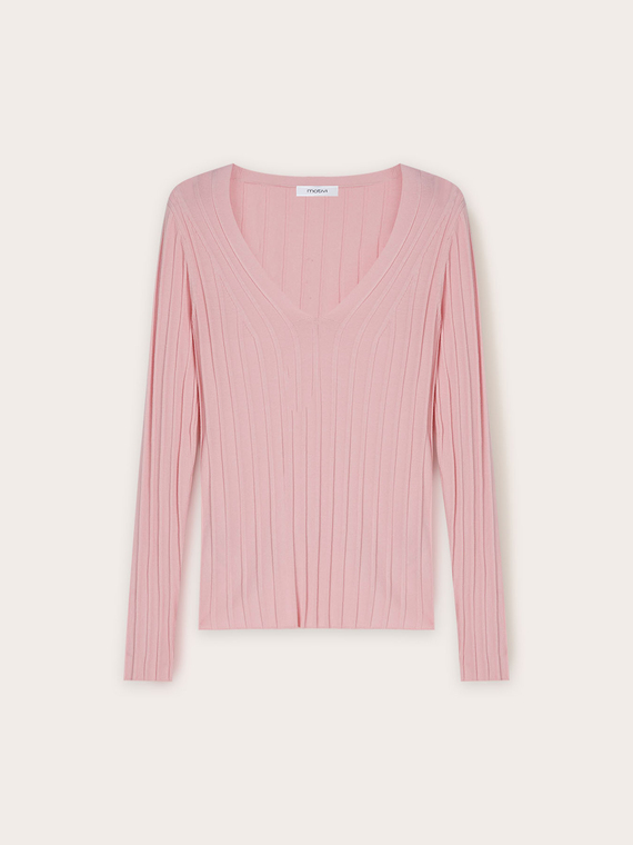 Maglia a coste tridimensionali scollo a v
