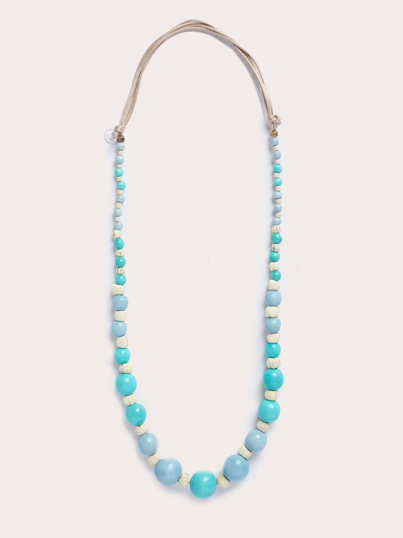 Collana lunga con perline in legno e rafia image number 1