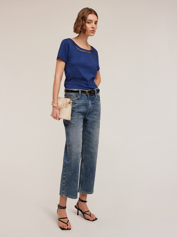 Jeans wide leg con strass