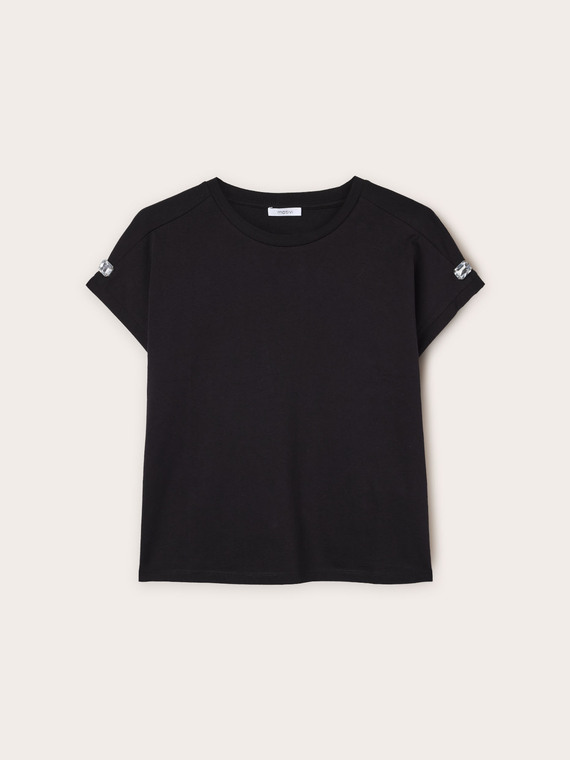 T-shirt kimono con pietre sulle maniche