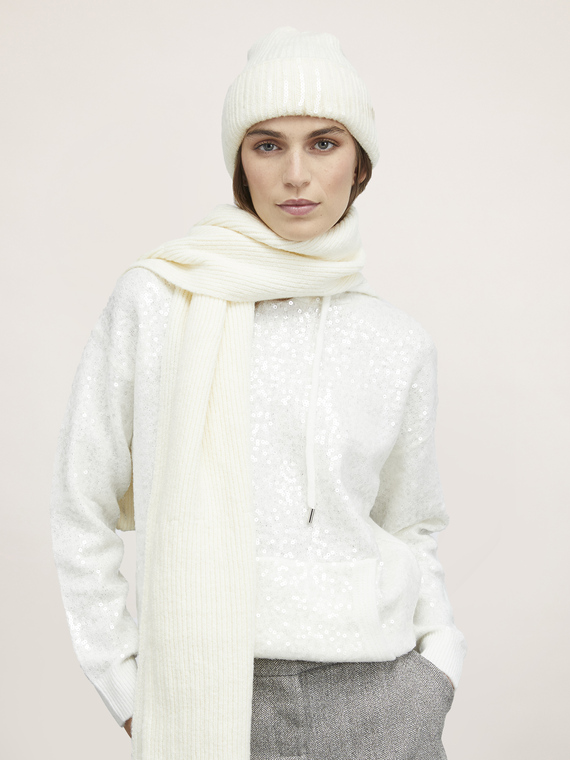 Knit beanie with sequin embroidery
