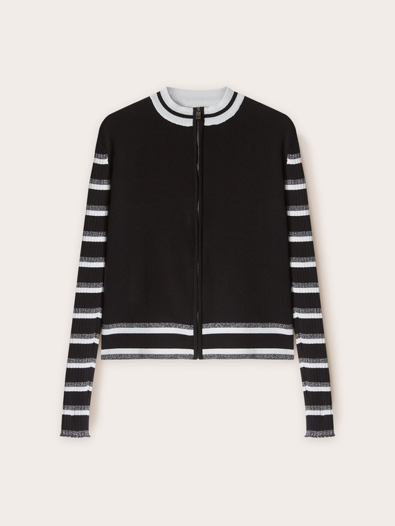 Cardigan in maglia a righe con zip