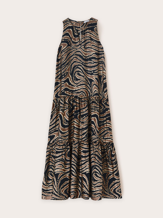 Long printed dress with flounces