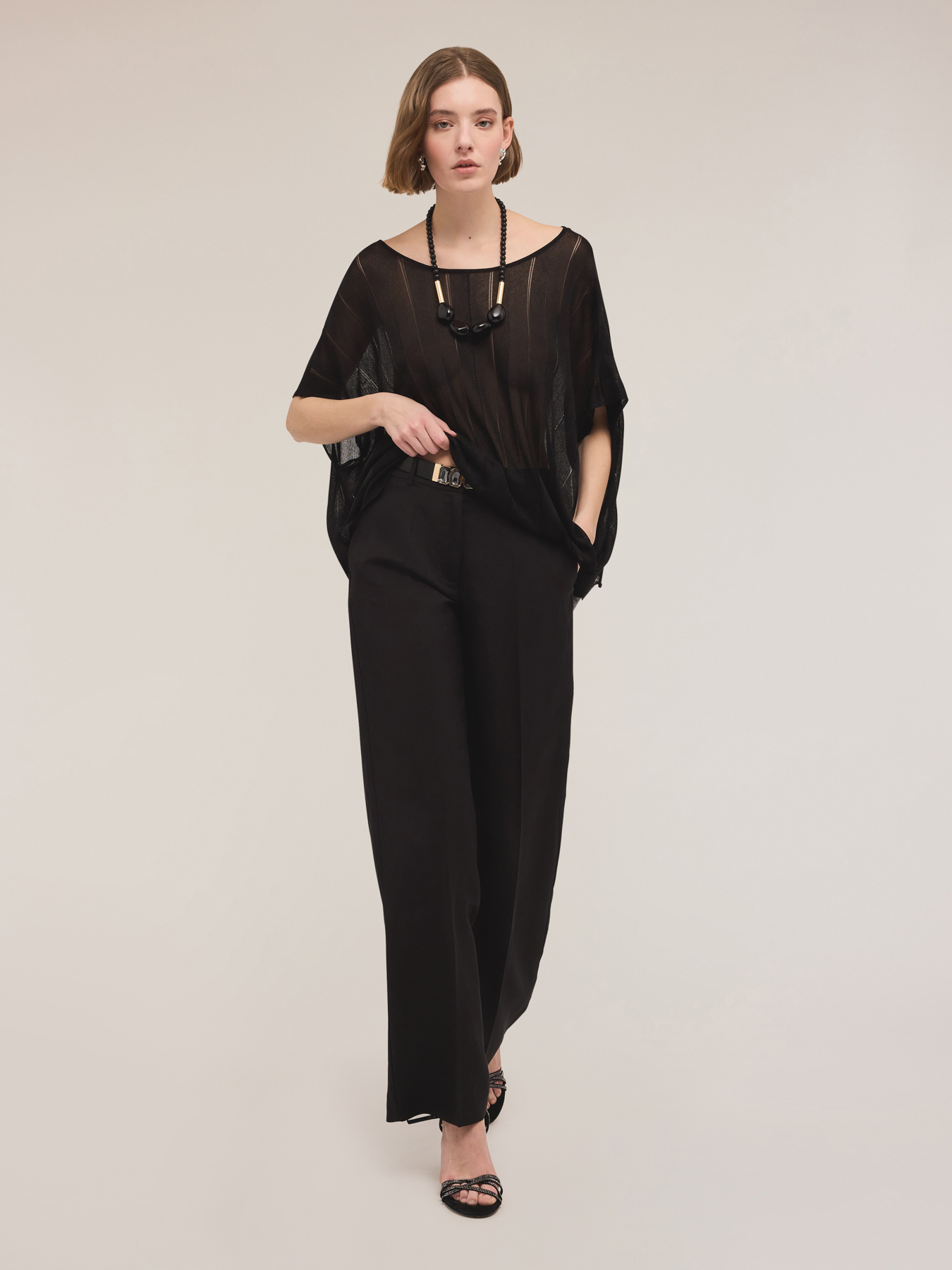 Lurex knit poncho image number 2