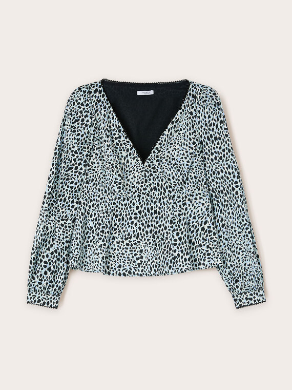 Top peplo maniche lunghe fantasia animalier