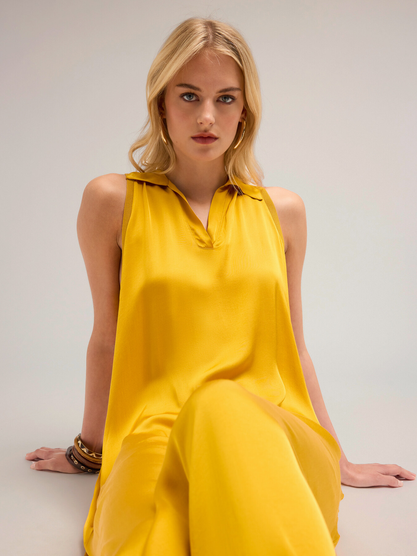 Vestido largo con cuello de raso image number 3