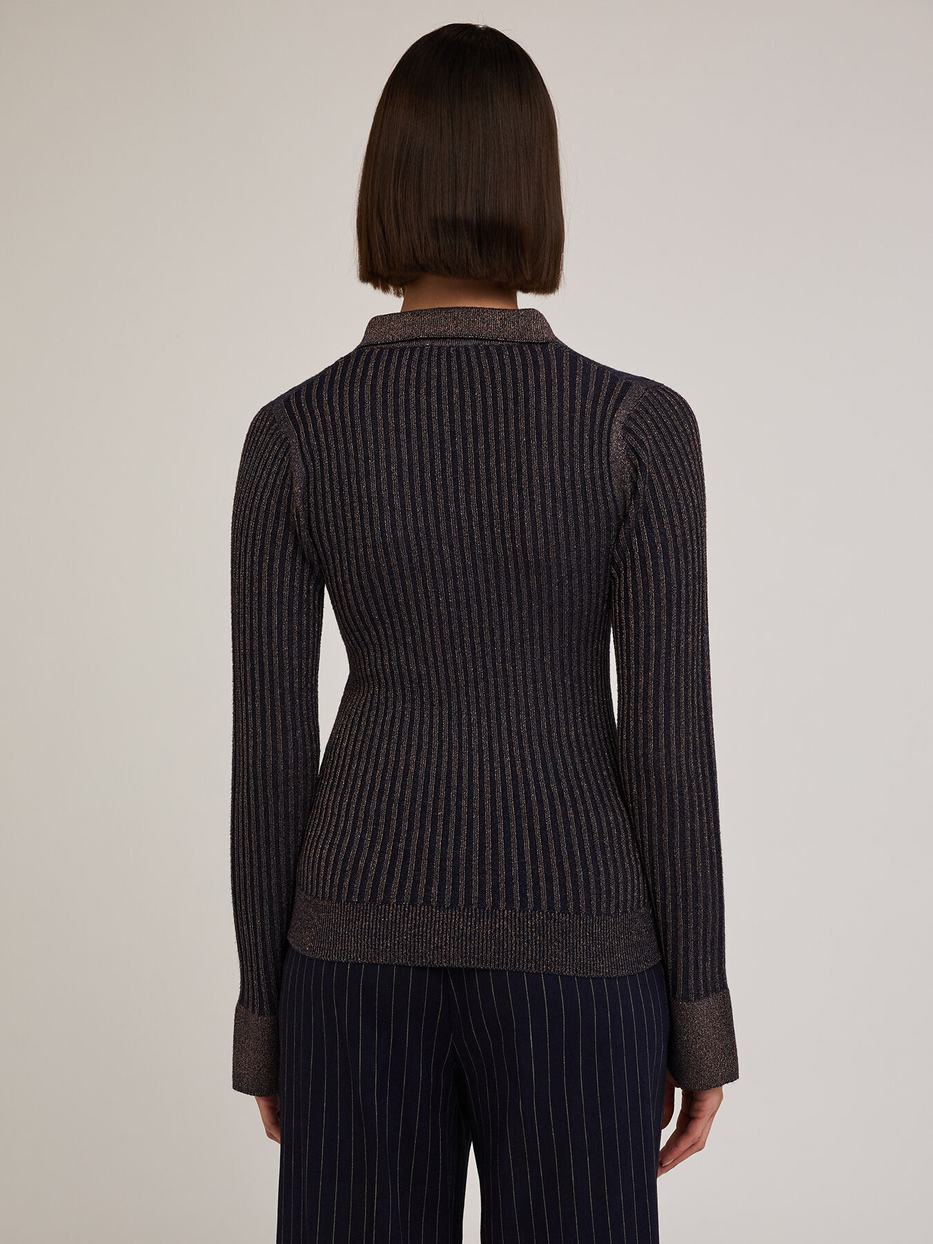 Lurex knit ribbed polo shirt image number 1