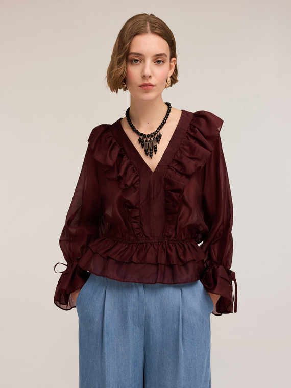 Voile blouse with flounces