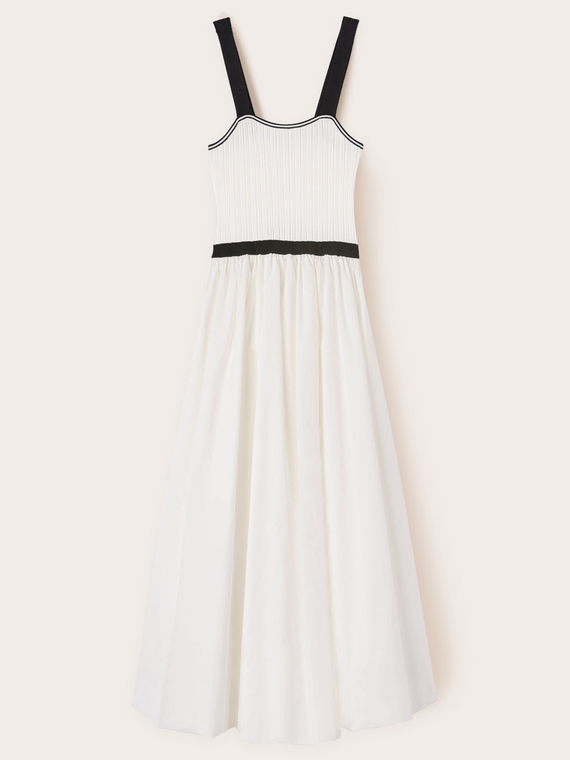 Vestito bimaterico con gonna a ruota