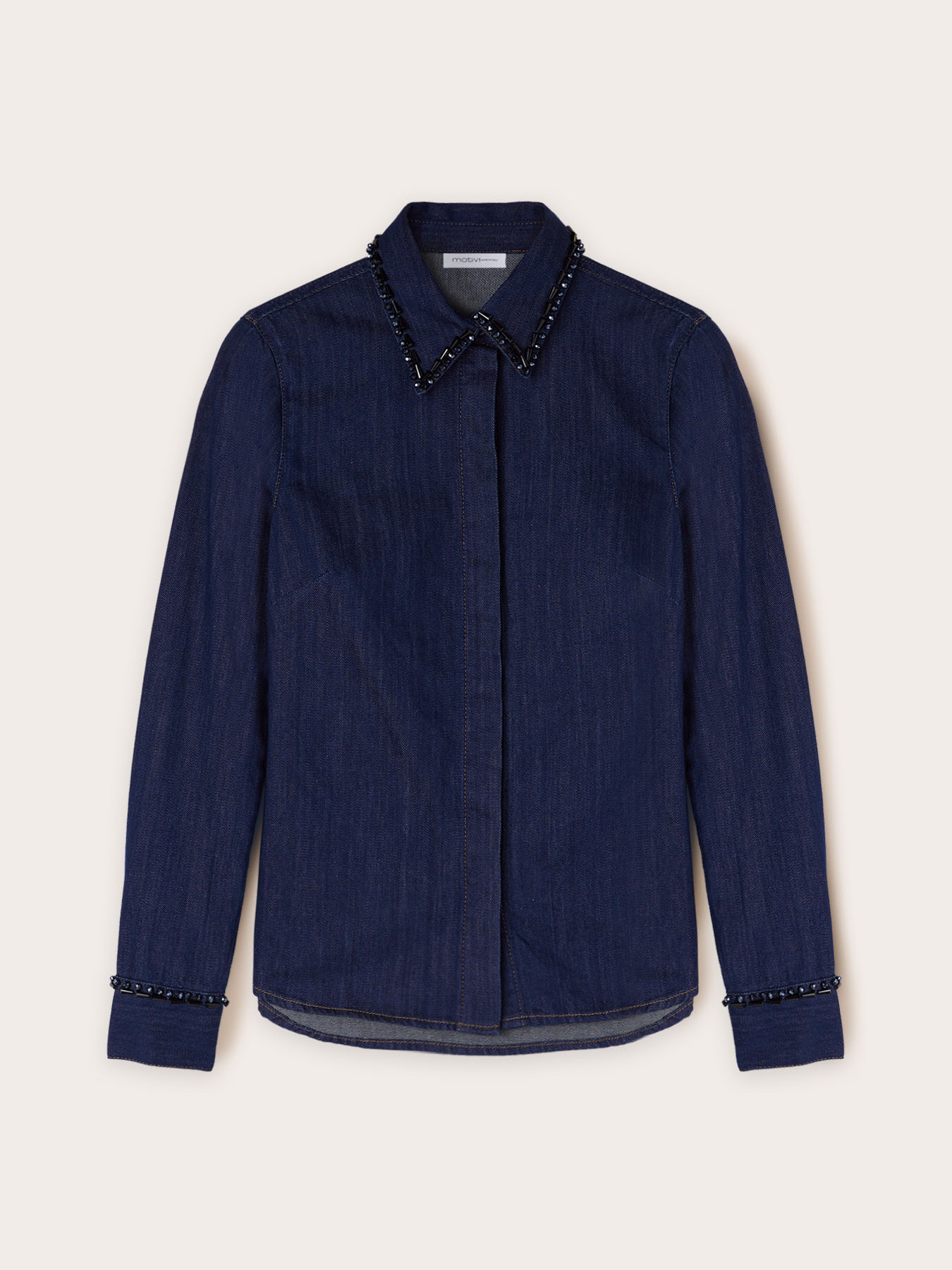 Denim shirt with embroidered stones image number 4