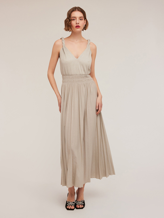 Long pleated lurex jersey dress