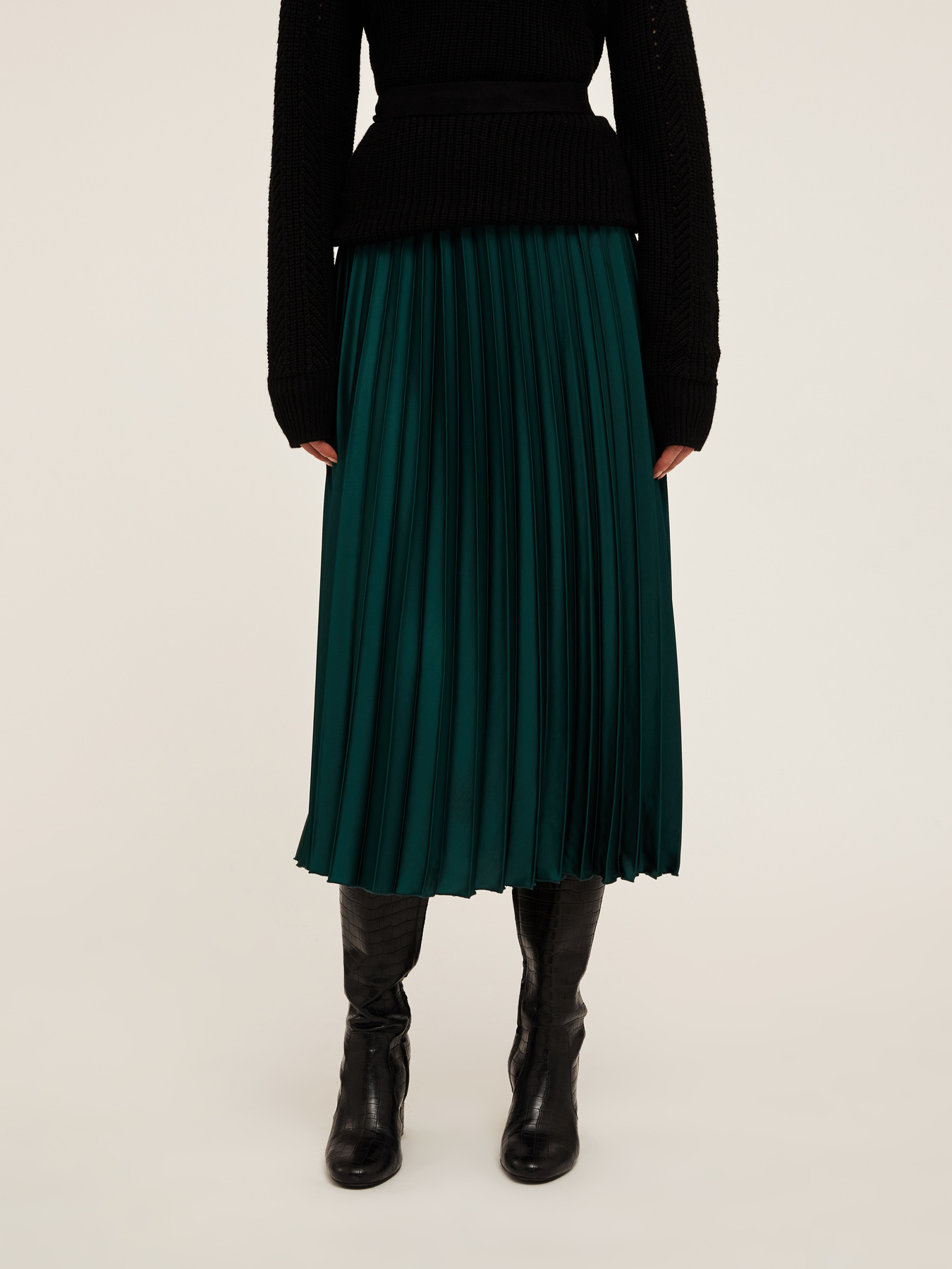 Fusta midi plisata din satin image number 2