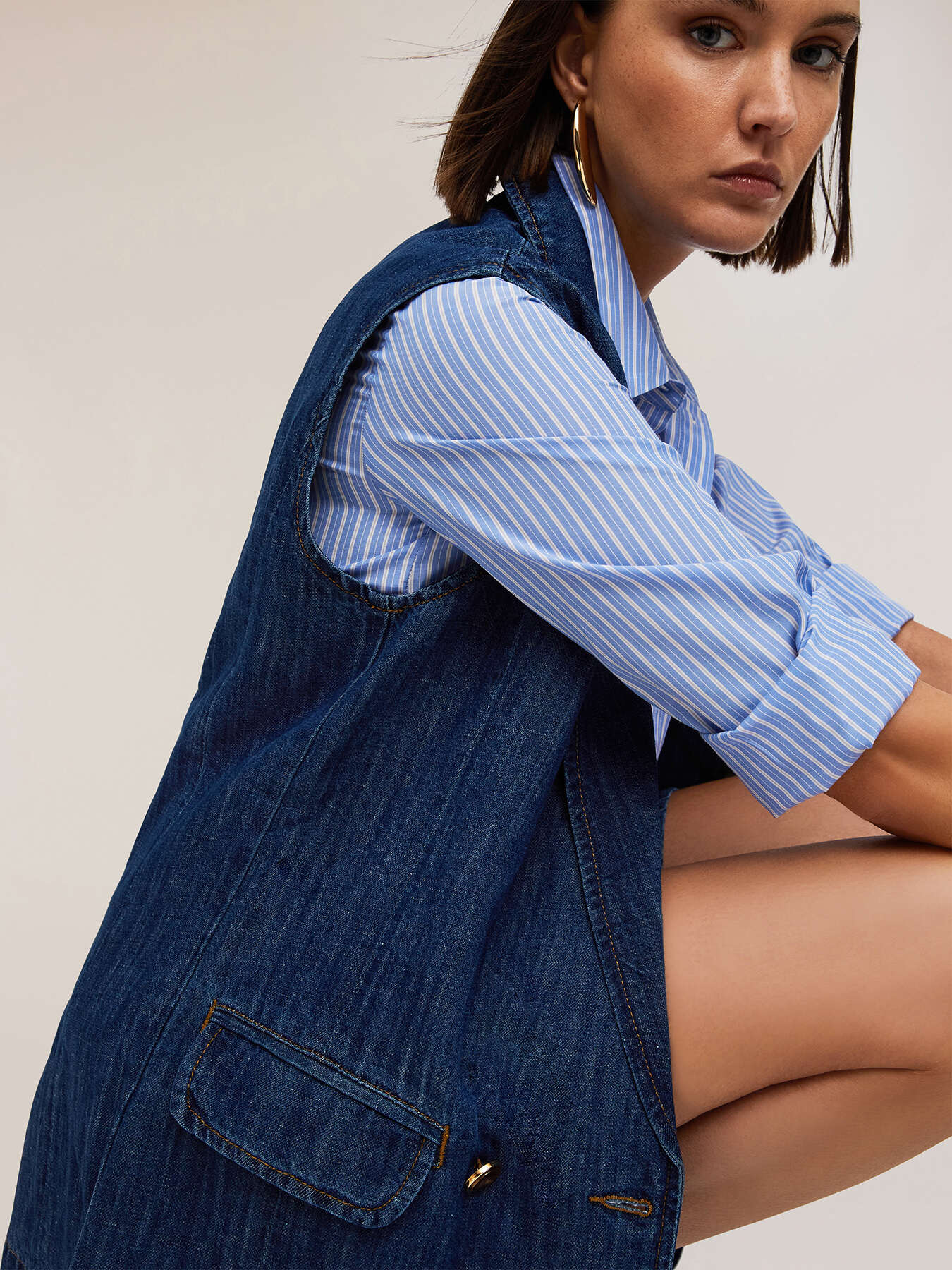 Gilet doppiopetto over in denim misto lino image number 3