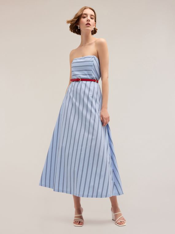 Striped poplin midi dress