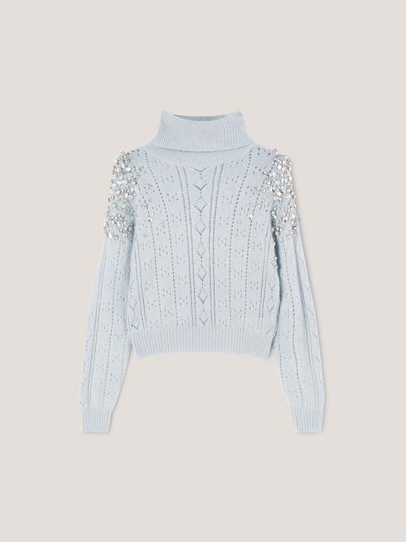 Rollkragenpullover aus Angora-Mischgarn mit Steinchen