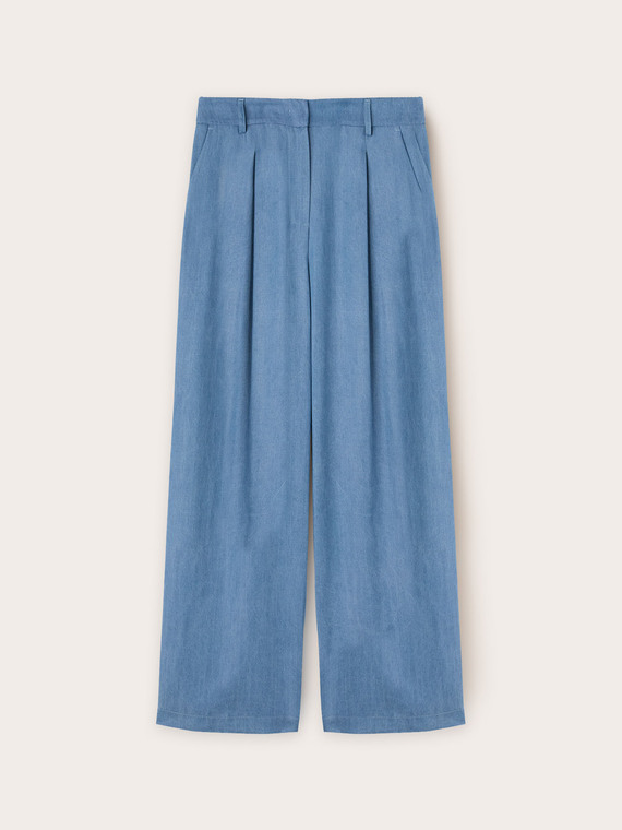 Lyocell palazzo trousers with pleating