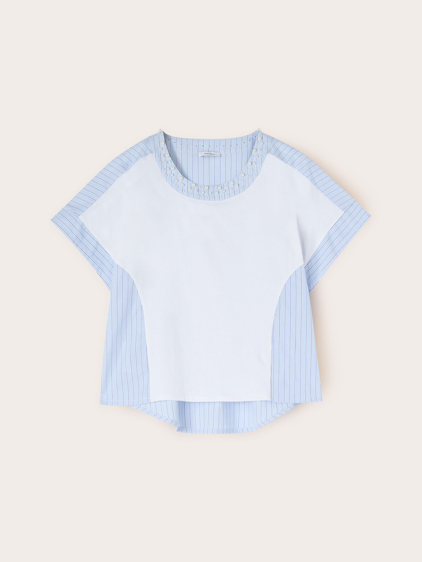T-Shirt aus zwei verschiedenen Materialien mit Perlenstickerei image number 4