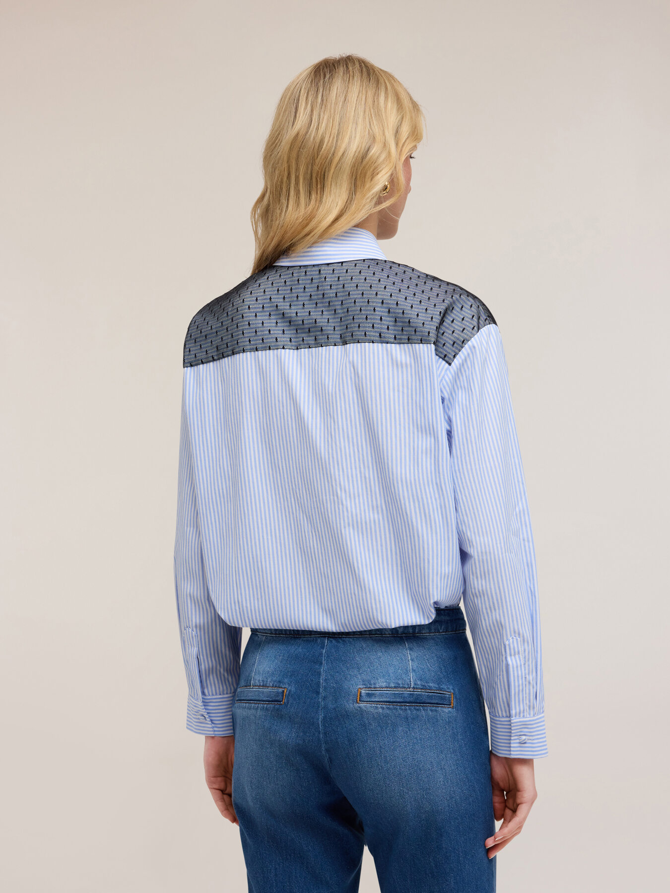 Striped shirt with plumetis tulle image number 1