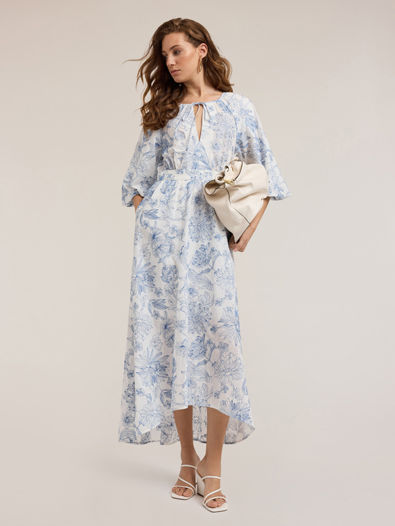 Vestito lungo in cotone con ricamo floreale