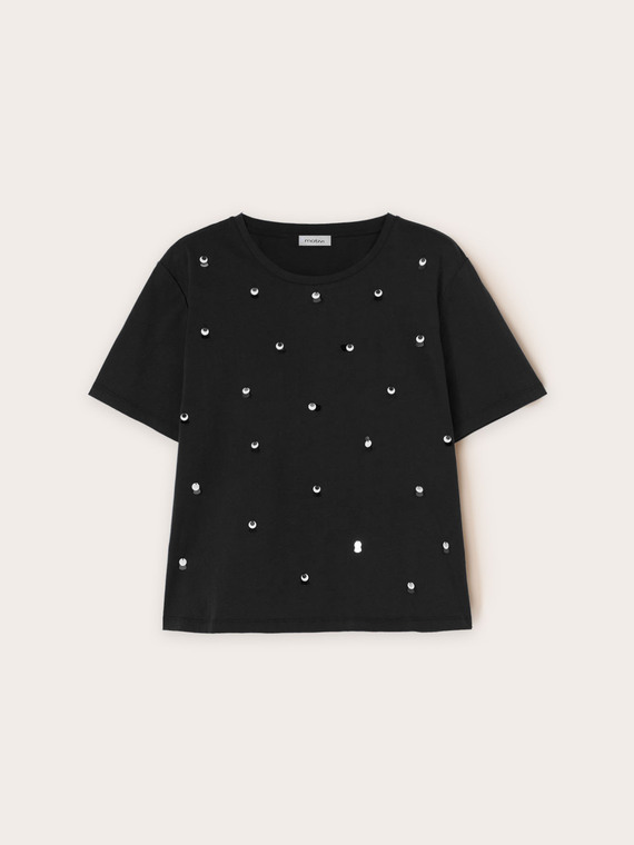 T-shirt con maxi paillettes ricamate