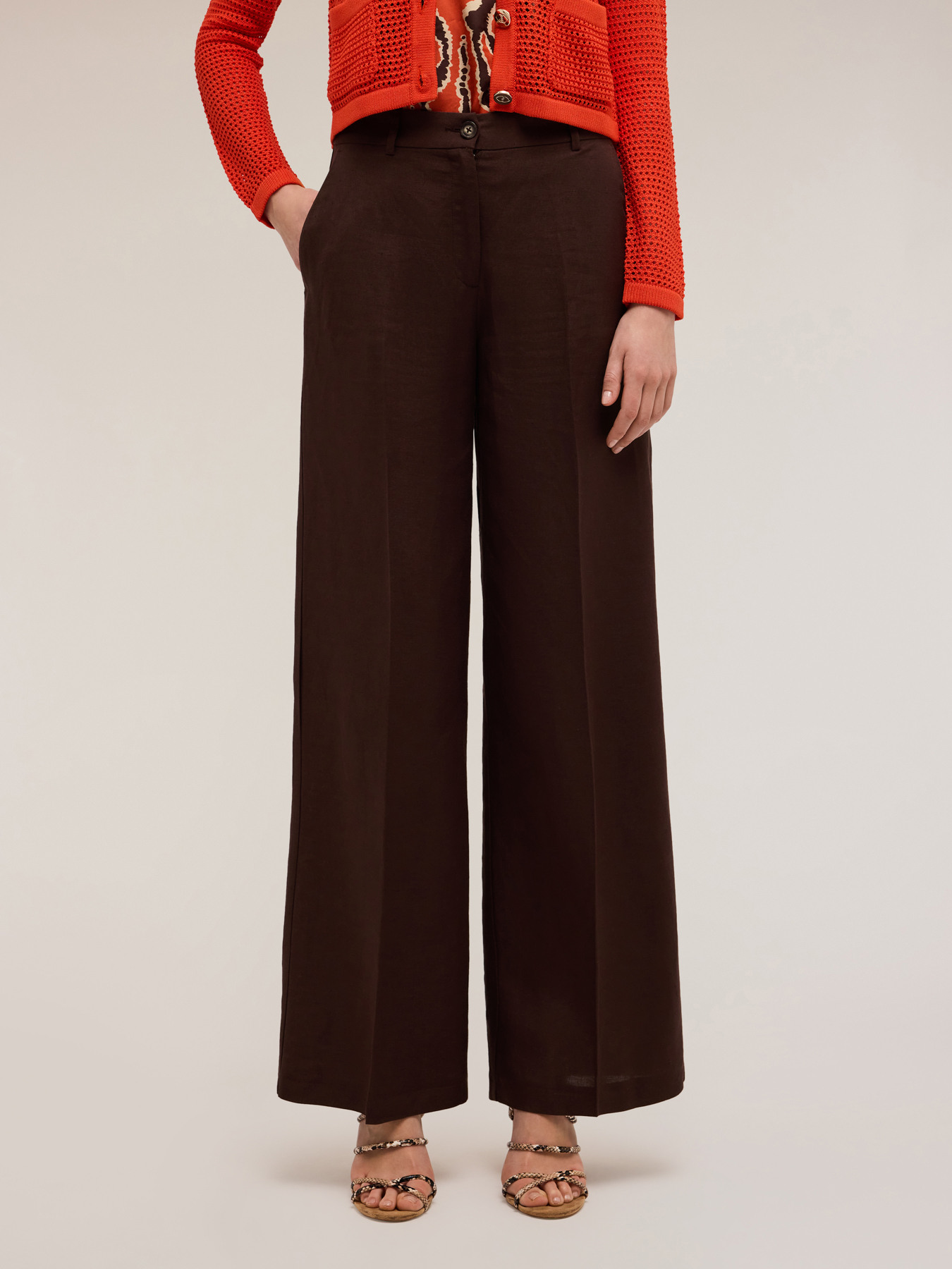 Wide leg linen blend trousers image number 2