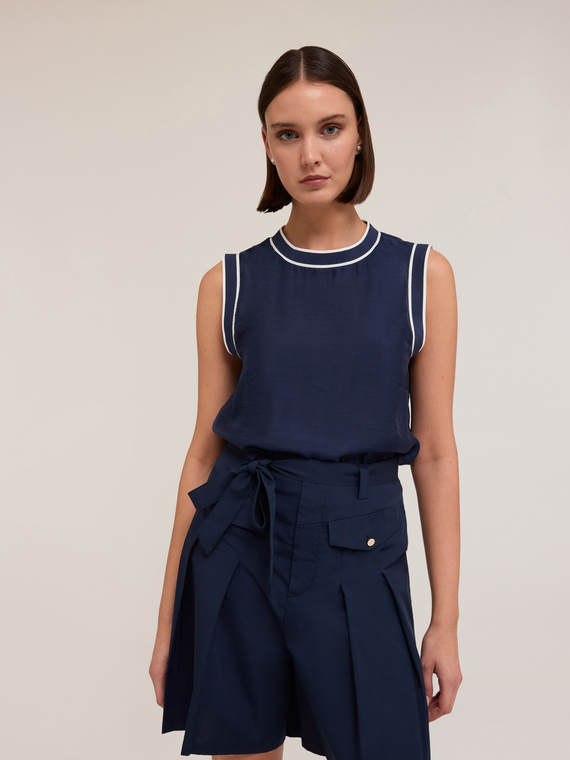 Top misto lyocell con bordi a coste